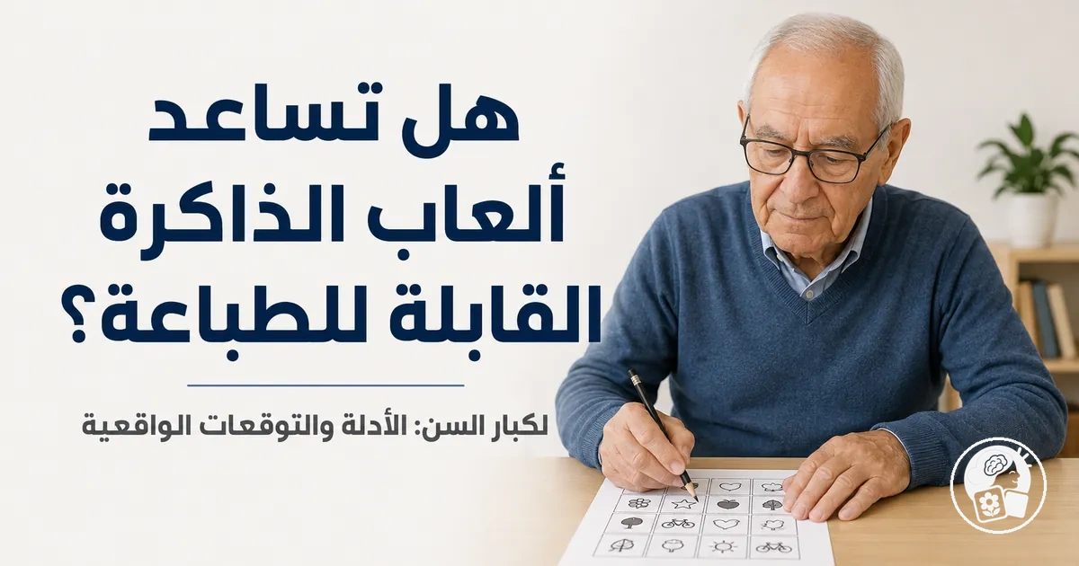 شخص مسن ينجز نشاطًا للذاكرة قابلًا للطباعة مع توقعات واقعية بشأن استخدامه