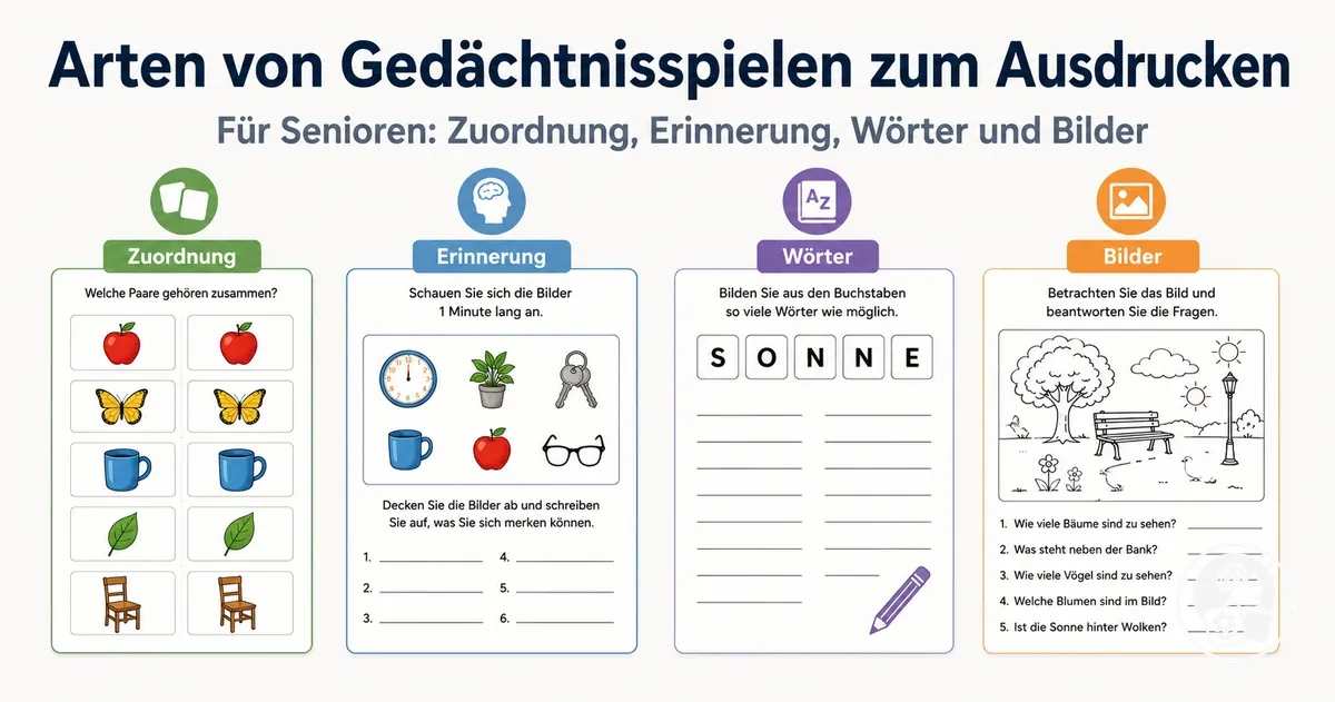 Beispiele für Zuordnungs-, Erinnerungs-, Wort- und Bildgedächtnisspiele für Senioren