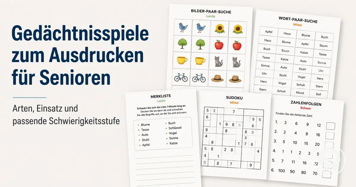 Gedächtnisübungen zum Ausdrucken für Senioren in verschiedenen Formaten und Schwierigkeitsstufen