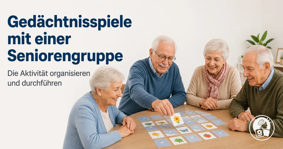 Kleine Seniorengruppe bei einer Aktivität mit einem Gedächtnisspiel zum Ausdrucken