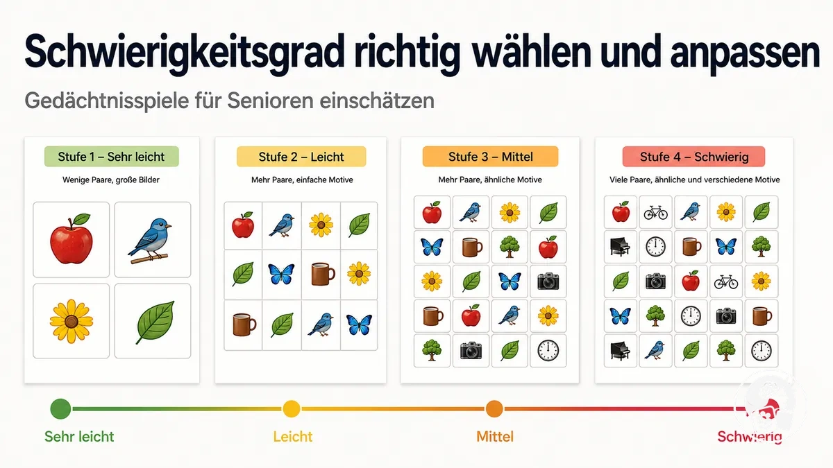 Gedächtnisspiele zum Ausdrucken für Senioren von leichteren bis anspruchsvolleren Schwierigkeitsstufen