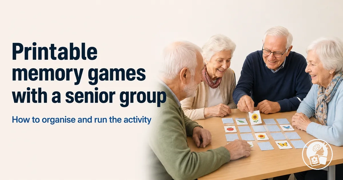 Small group of seniors taking part in a printable memory game activity