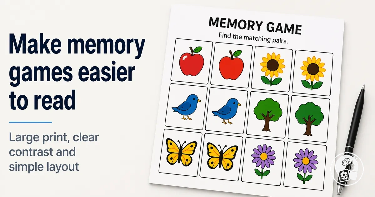 Large-print memory game with clear contrast and simple layout for seniors
