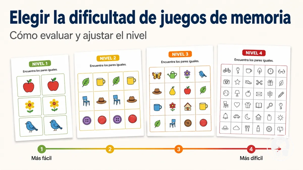 Juegos de memoria imprimibles ordenados de niveles más fáciles a más difíciles para mayores