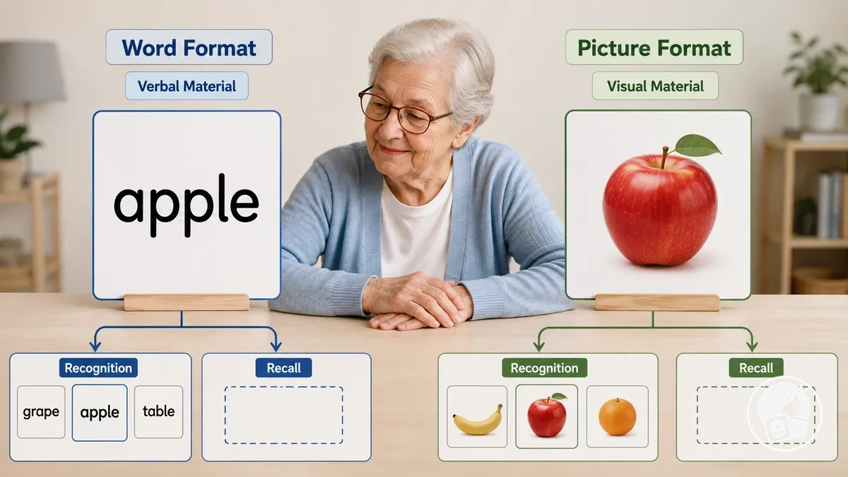 Formatos de memoria de palabras e imágenes que comparan el material verbal con el material visual