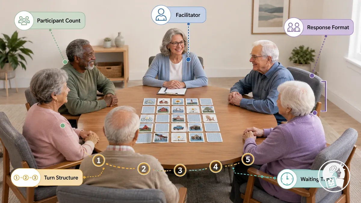Planificación del formato del grupo para personas mayores con un juego de memoria imprimible