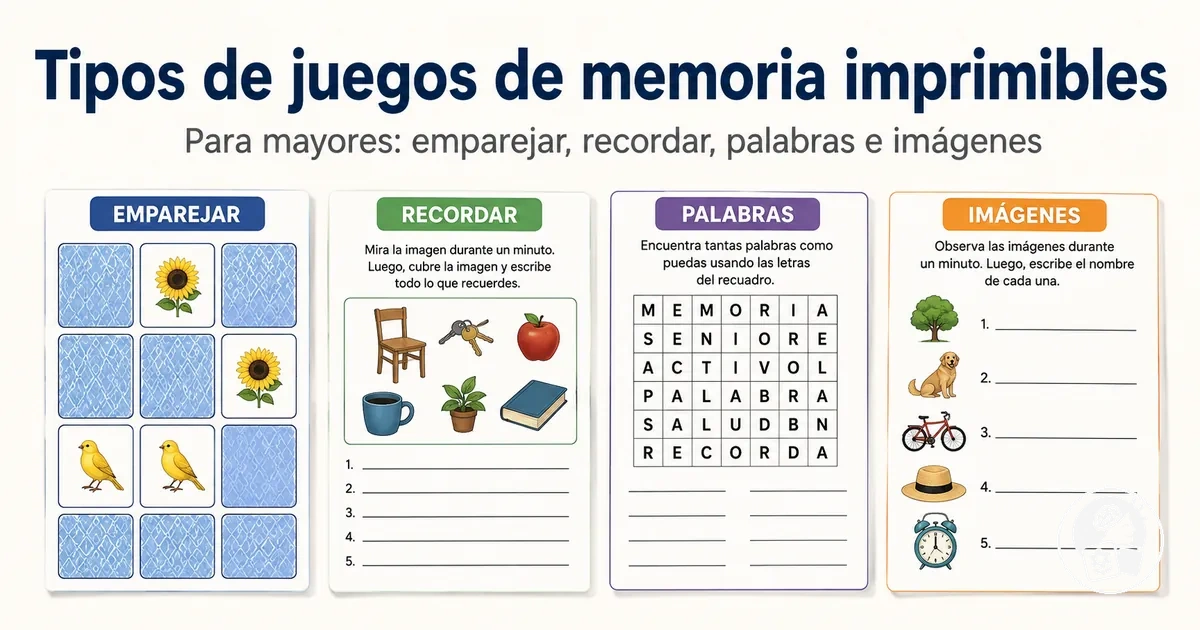 Ejemplos de juegos de memoria de emparejar, recordar, palabras e imágenes para mayores