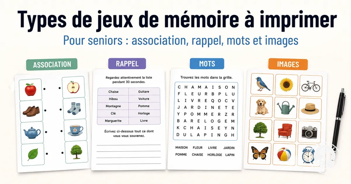 Exemples de jeux de mémoire d’association, de rappel, de mots et d’images pour seniors
