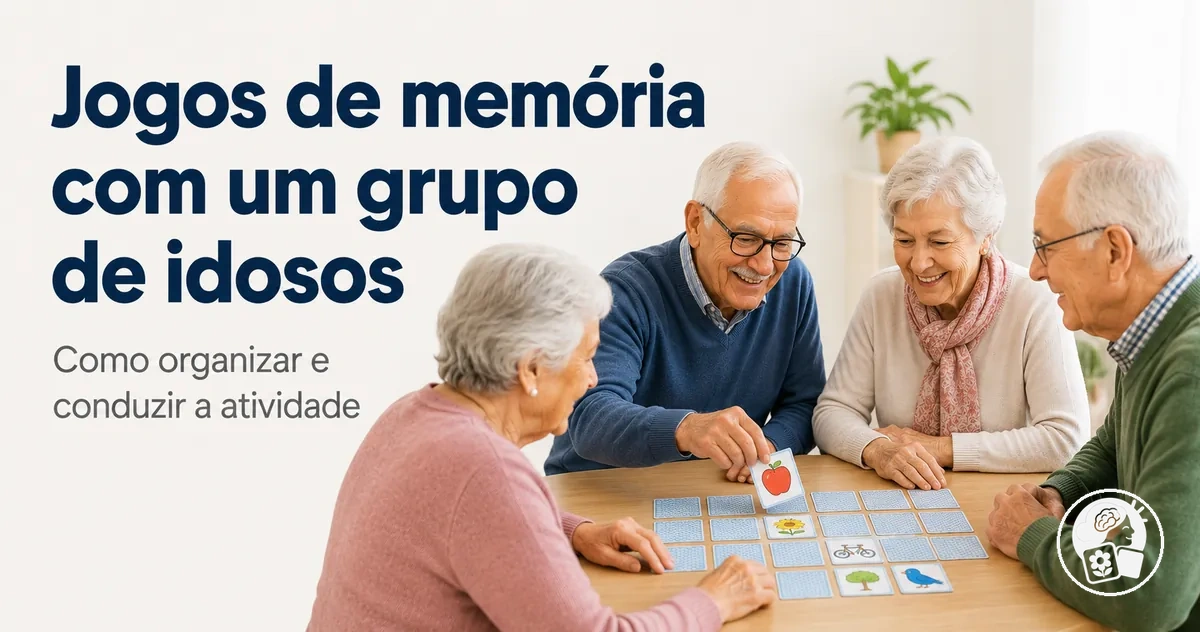 Pequeno grupo de idosos participando de uma atividade de memória para imprimir