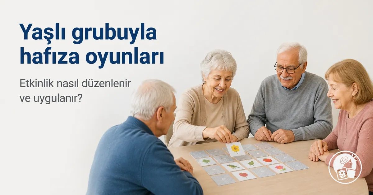 Yazdırılabilir bir hafıza oyunu etkinliğine katılan küçük bir yaşlı grubu