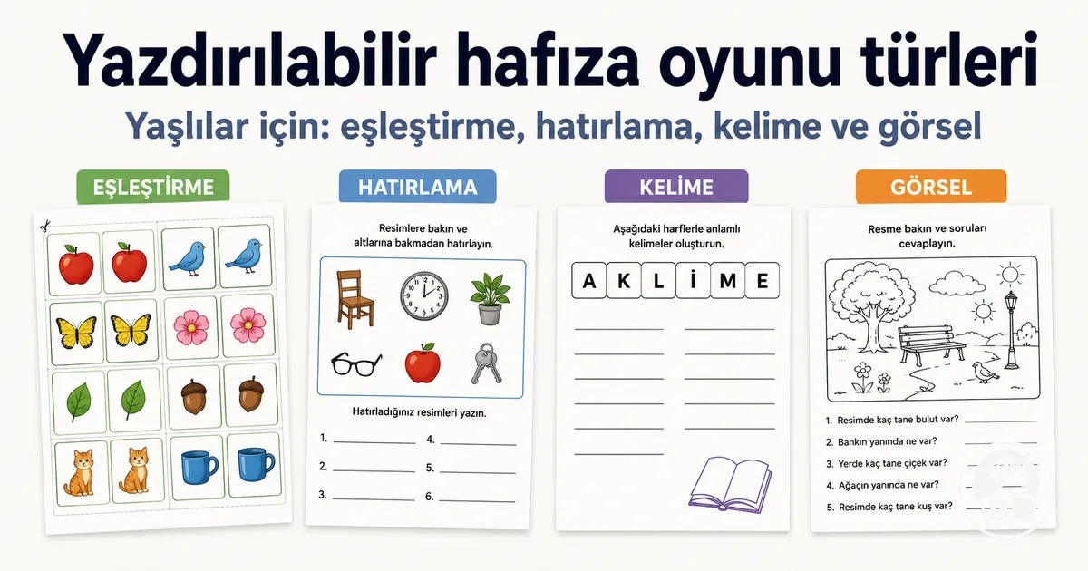 Yaşlılar için eşleştirme, hatırlama, kelime ve görsel hafıza oyunu örnekleri